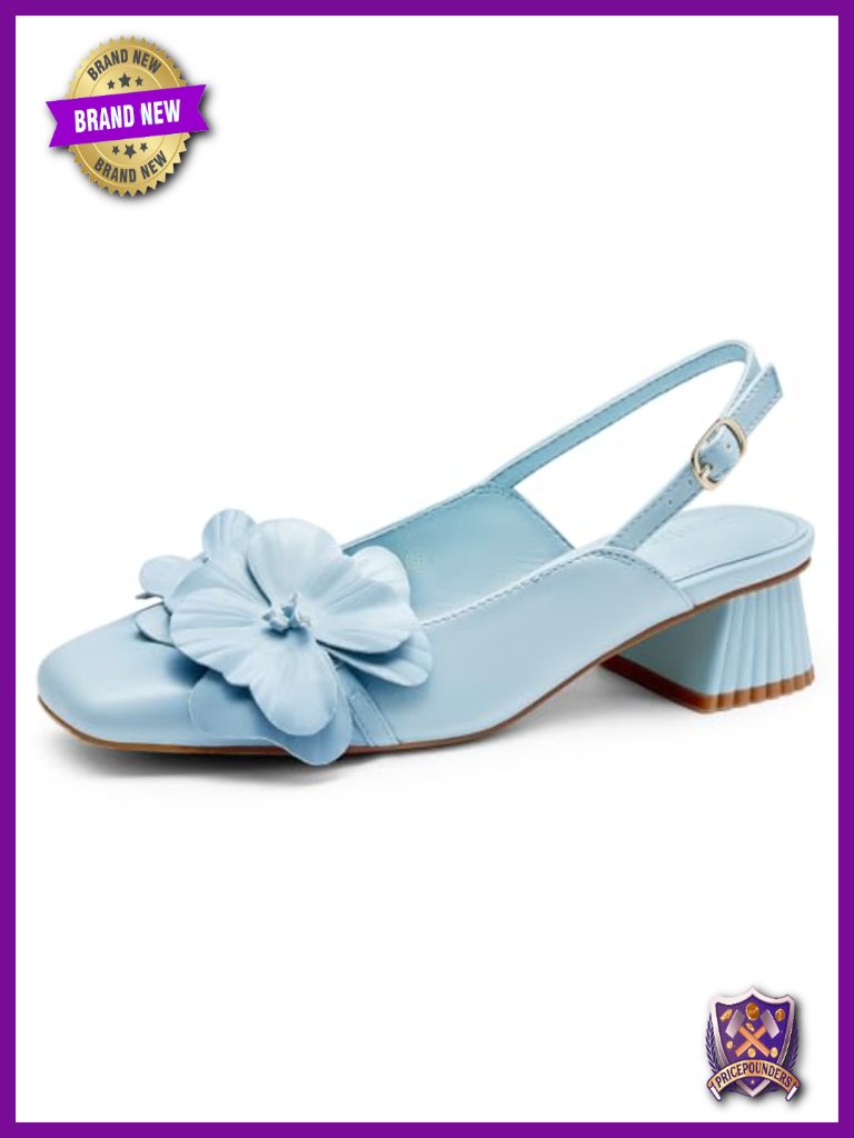 Slingback Chunky Heels Flower Closed Square Toe Pumps Work Dress Shoes